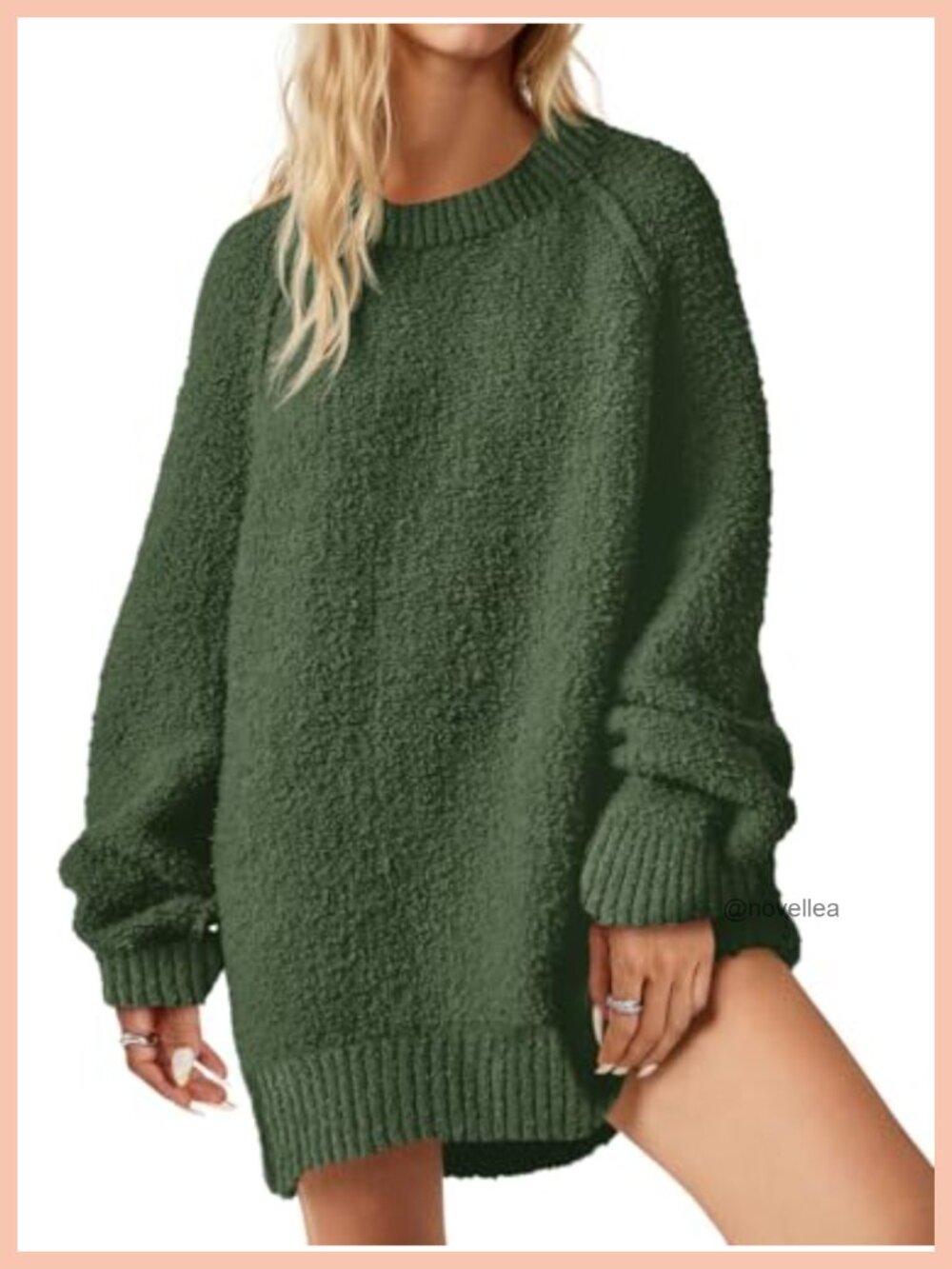 Oversized Fuzzy Crew Neck Long Sleeve Tunic Sweater Pullover
